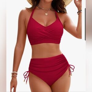 Blooming Jelly Elegant Crimson Halter High Waisted Bikini Size XXL